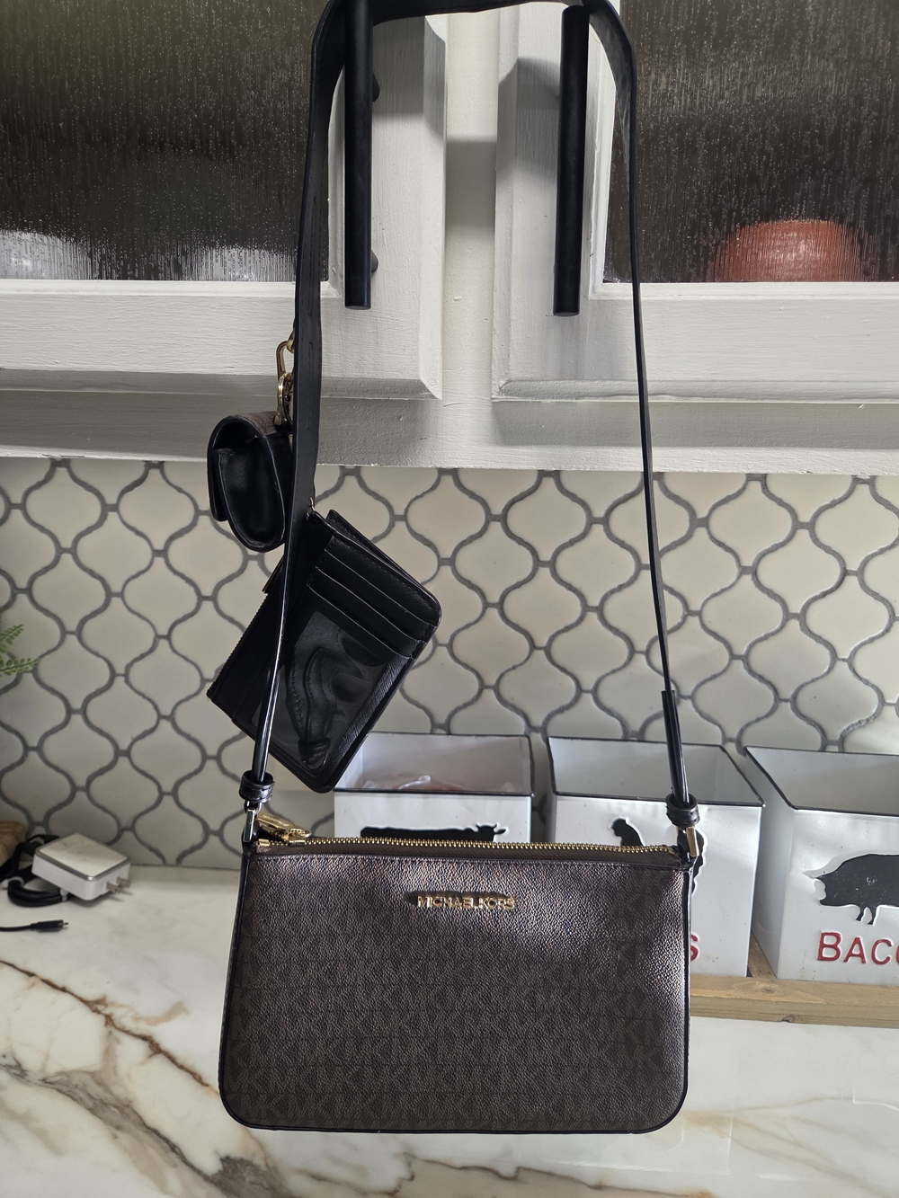 Michael Kors Brown Signature Jet Mini 3 Piece Set Shoulder Bag.
